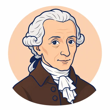 Retrato ilustrado de Immanuel Kant: un anciano delgado con peluca blanca, casaca marrón y pañuelo blanco al cuello con chorrera.