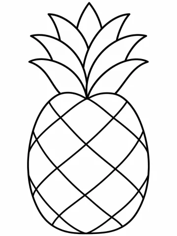 Piña grande con la cáscara dividida en rombos por líneas cruzadas y una corona de siete hojas puntiagudas