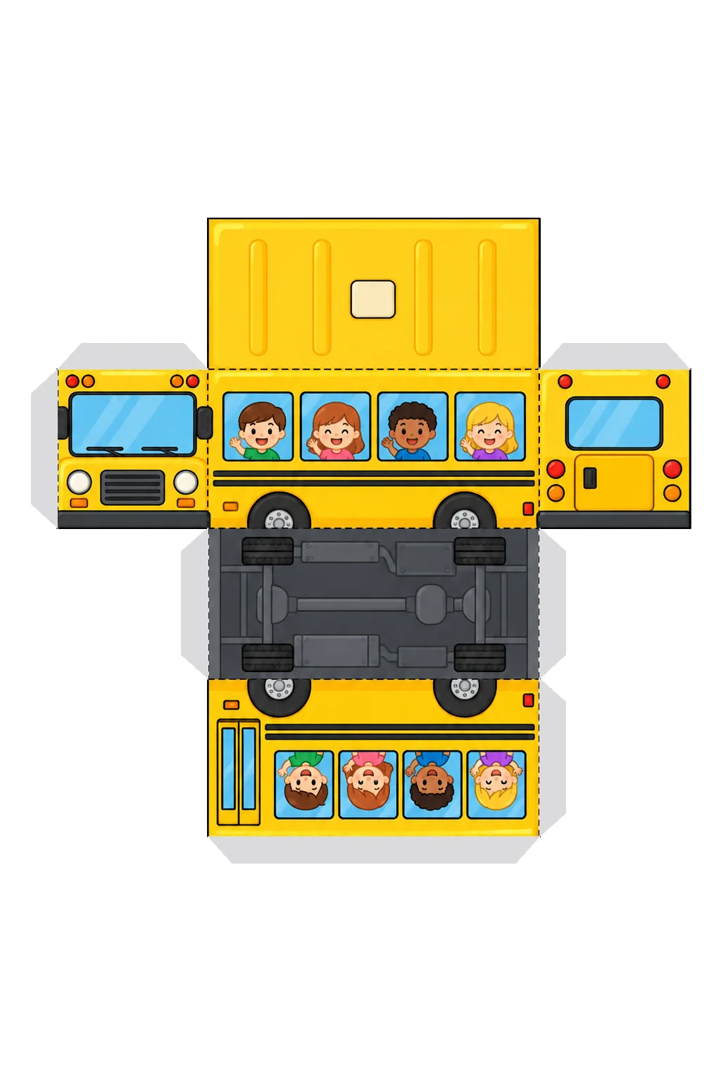 Desarrollo plano de autobús escolar con sus pestañas