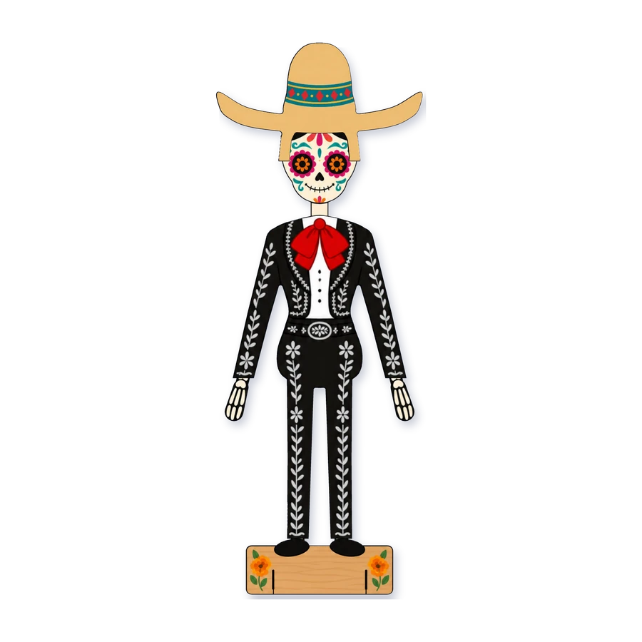 La catrina vestida con traje de charro y sombrero de charro