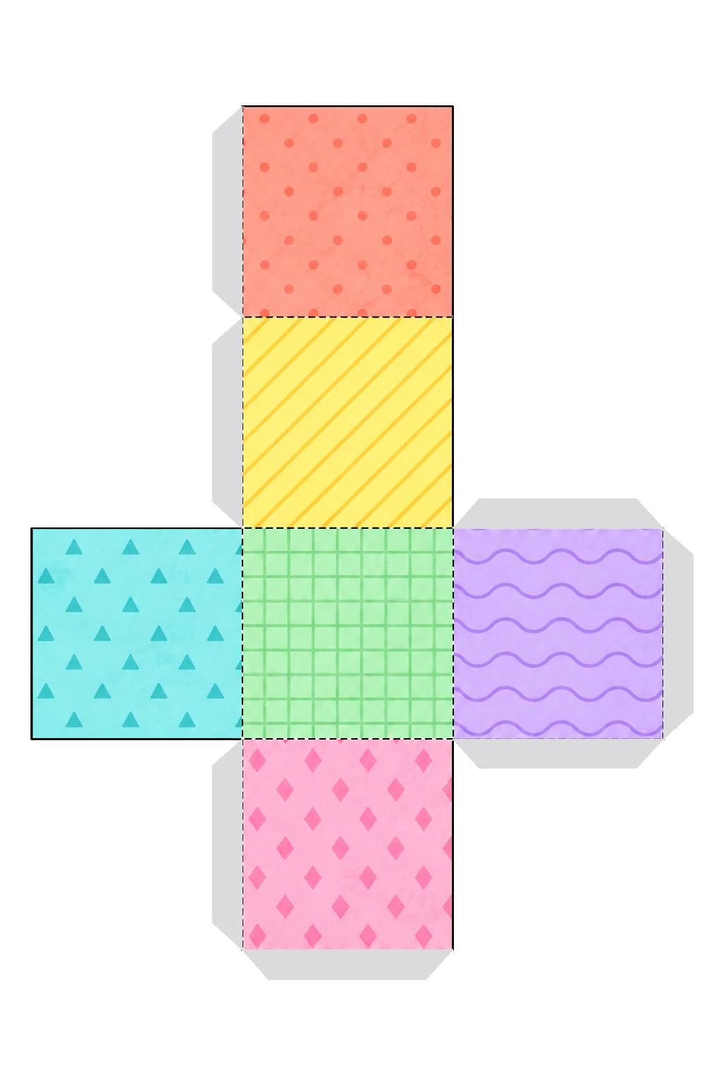 Desarrollo plano de cubo con sus pestañas