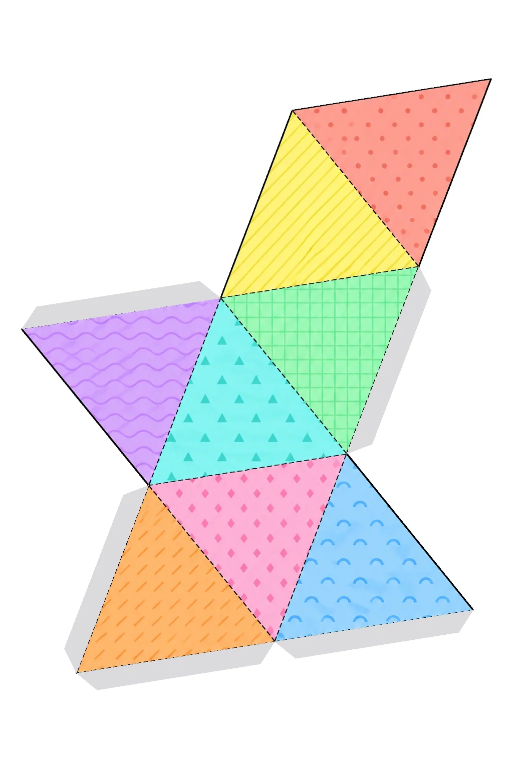 Desarrollo plano de octaedro con sus pestañas