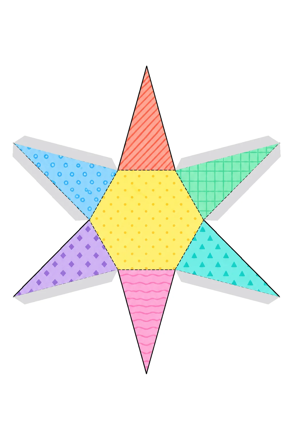 Desarrollo plano de pirámide hexagonal con sus pestañas