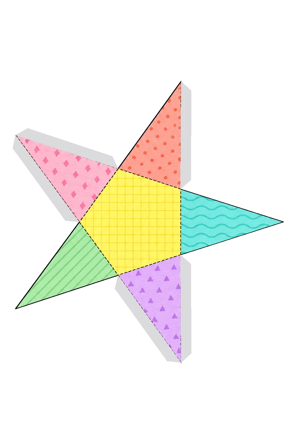 Desarrollo plano de pirámide pentagonal con sus pestañas