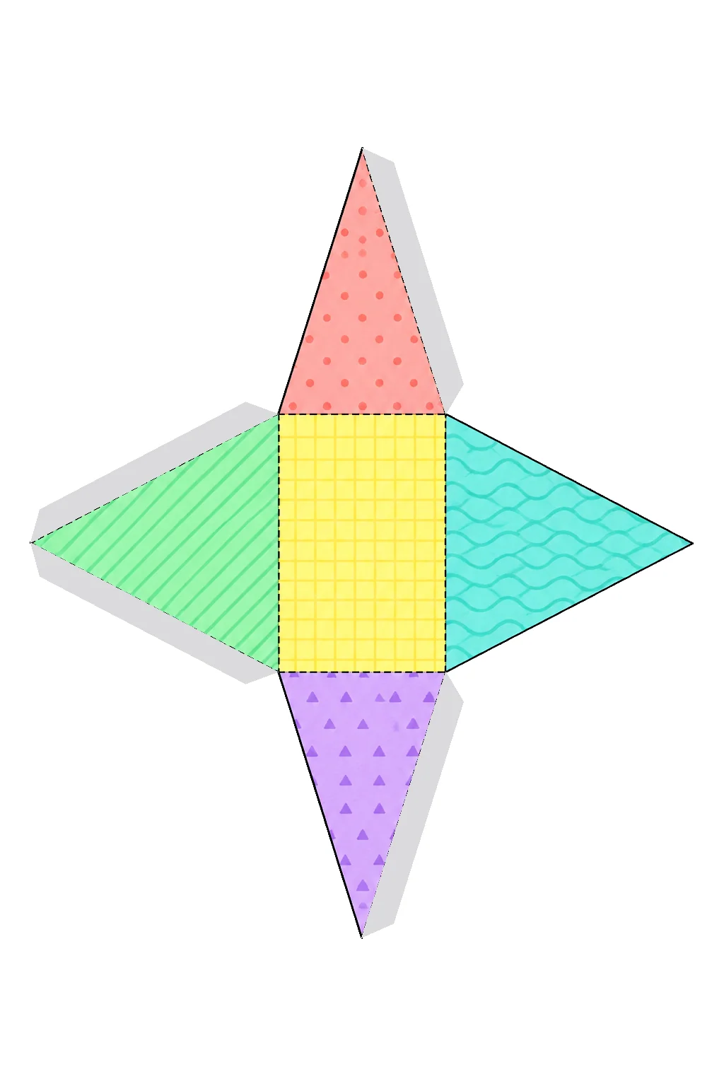 Desarrollo plano de pirámide rectangular con sus pestañas