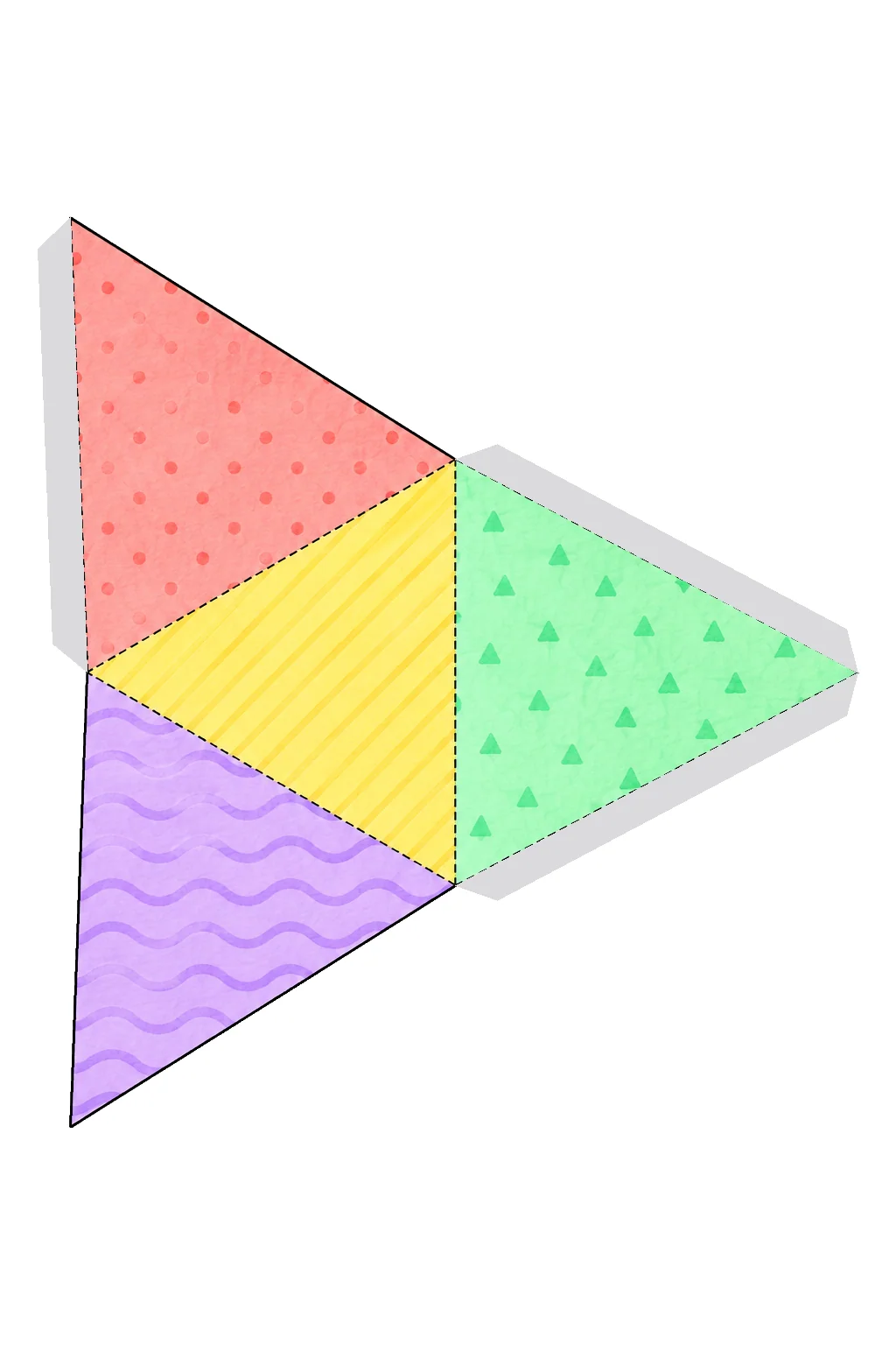Desarrollo plano de pirámide triangular con sus pestañas