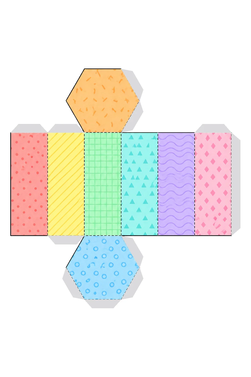 Desarrollo plano de prisma hexagonal con sus pestañas