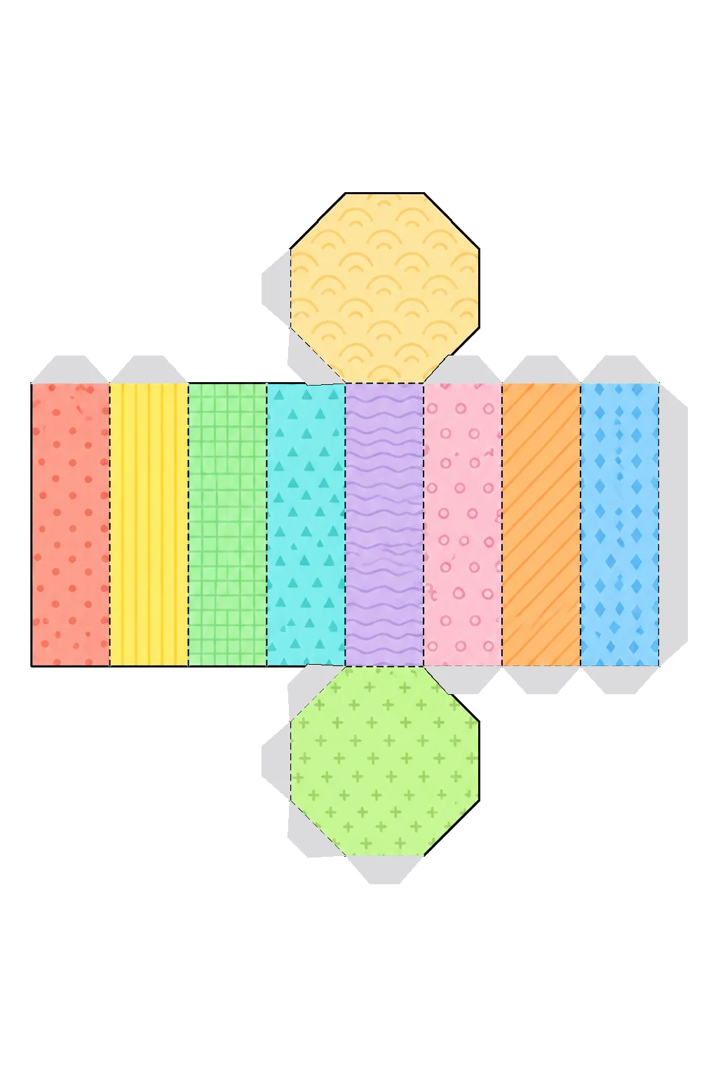 Desarrollo plano de prisma octagonal con sus pestañas