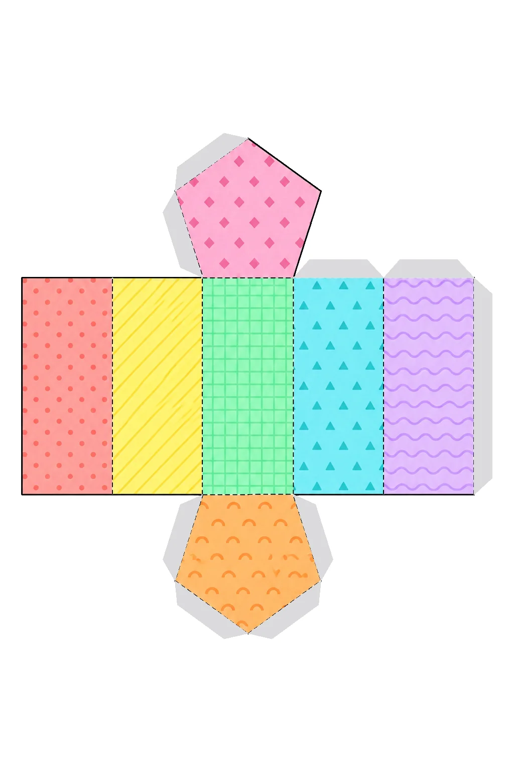 Desarrollo plano de prisma pentagonal con sus pestañas