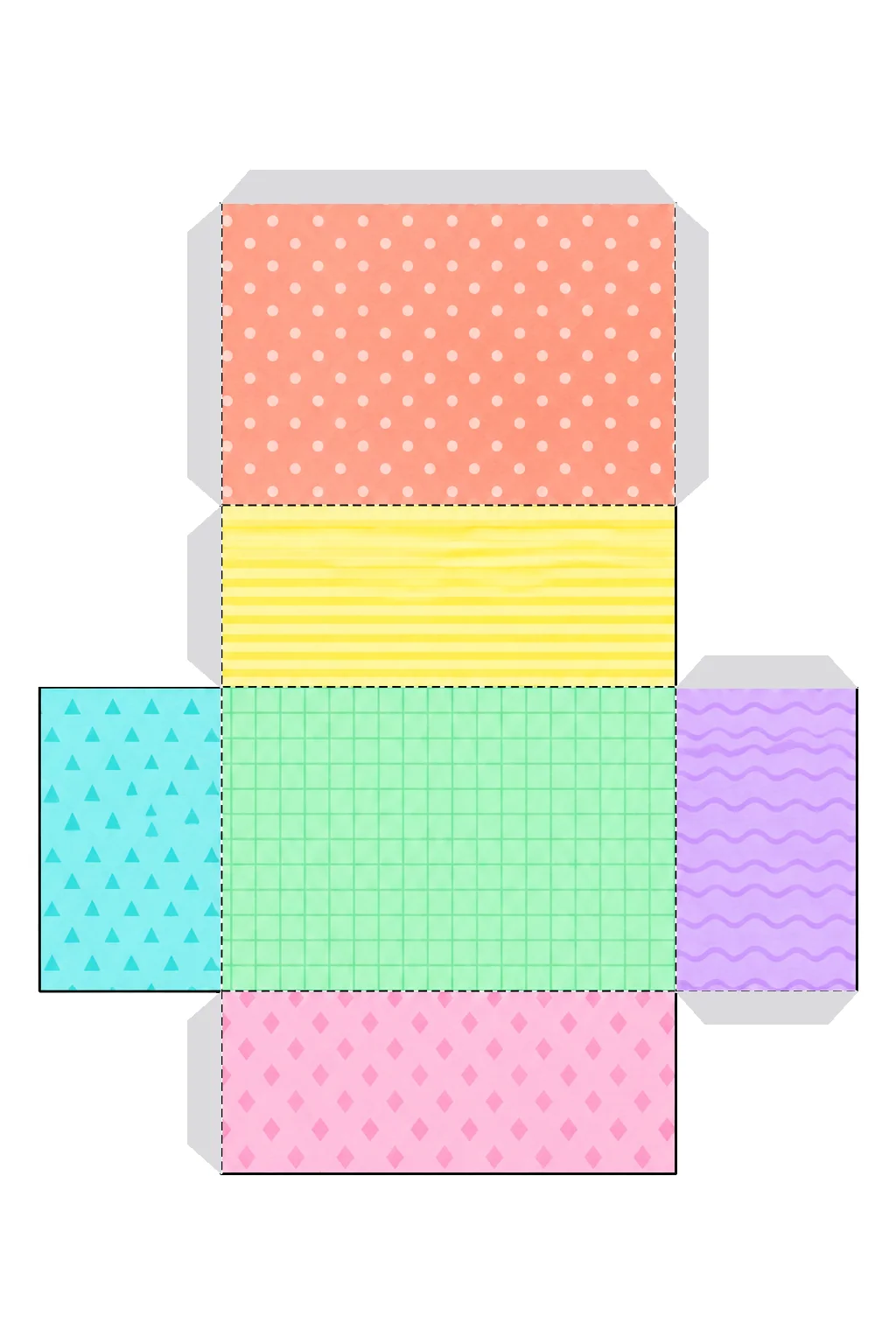 Desarrollo plano de prisma rectangular (ortoedro) con sus pestañas