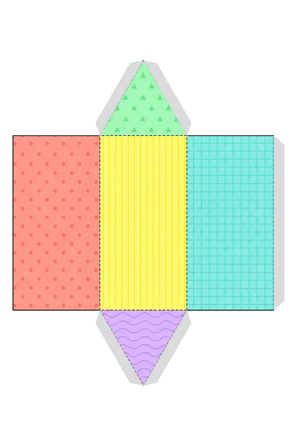 Desarrollo plano de prisma triangular con sus pestañas