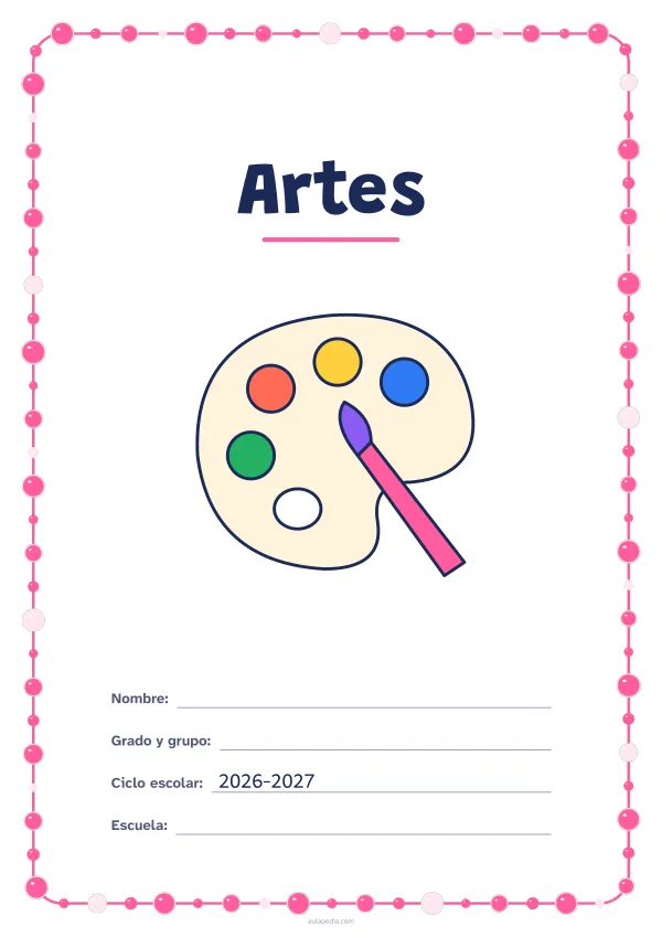 Portada de «Artes» a color, con un marco redondeado de gomets de varios tamaños. Dibujo: una paleta de pintor y un pincel.