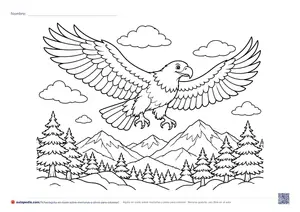 Vista previa de «Águila en vuelo sobre montañas y pinos»