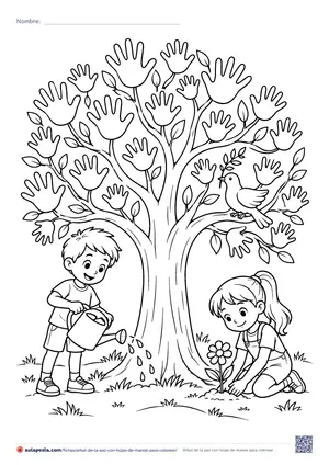 Vista previa de «Árbol de la paz con hojas de manos»