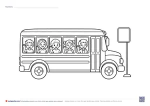 Vista previa de «Autobús escolar con cinco niños que saludan»