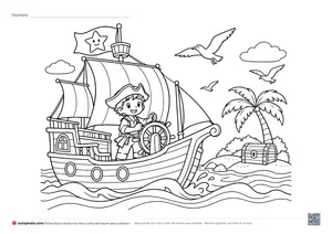 Vista previa de «Barco pirata con isla y cofre del tesoro»