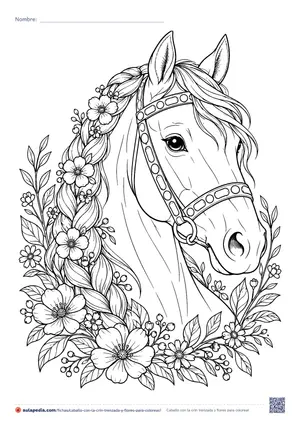Vista previa de «Caballo con la crin trenzada y flores»