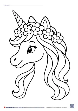 Vista previa de «Cabeza de unicornio con corona de flores»