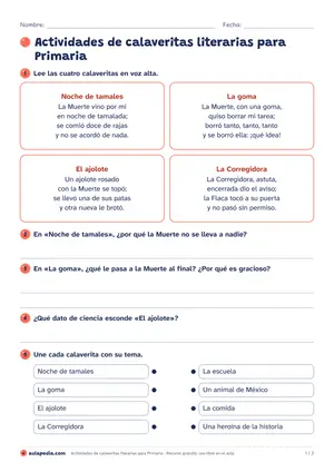 Vista previa de «Actividades de calaveritas literarias para Primaria»