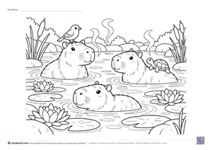 Vista previa de «Capibaras en el agua con pájaro y tortuga»