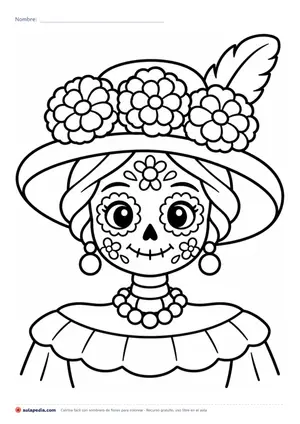 Vista previa de «Catrina fácil con sombrero de flores»