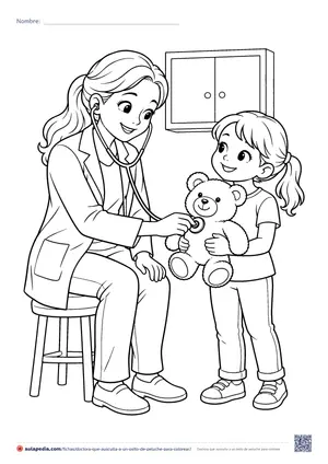 Vista previa de «Doctora que ausculta a un osito de peluche»