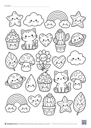 Vista previa de «Doodles kawaii: estrellas, nubes y gatos»
