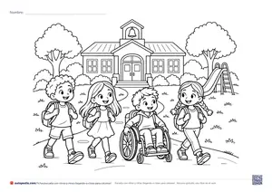 Vista previa de «Escuela con niños y niñas llegando a clase»