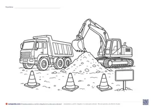 Vista previa de «Excavadora y camión volquete en la obra»