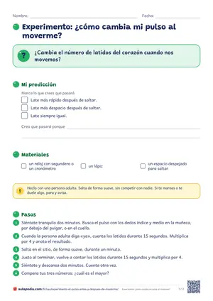 Primera hoja de la ficha «Mi pulso en reposo y al moverme»