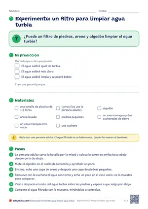 Primera hoja de la ficha «Filtro de agua casero»