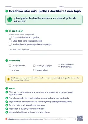 Primera hoja de la ficha «Mis huellas dactilares»