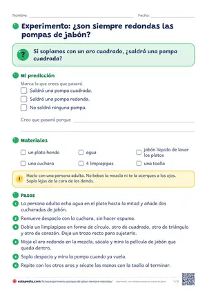 Primera hoja de la ficha «Pompas de jabón: ¿siempre redondas?»