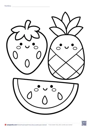 Vista previa de «Frutas kawaii: fresa, piña y sandía»