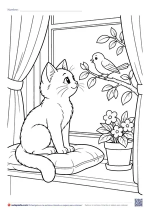 Vista previa de «Gato en la ventana mirando un pájaro»