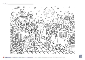 Vista previa de «Gatos en los tejados a la luz de la luna»