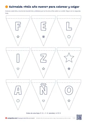 Vista previa de «Guirnalda «Feliz año nuevo» para colorear y colgar»