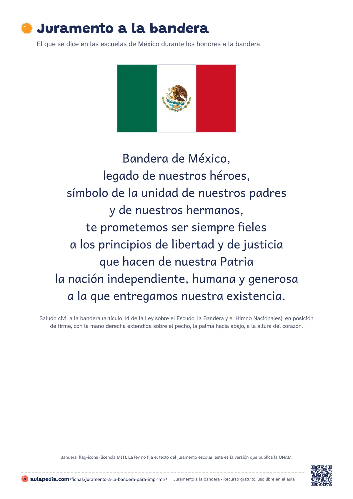 Primera página de la ficha «Juramento a la bandera (cartel)»: la lectura empieza «Bandera de México, legado de nuestros héroes, símbolo de la unidad de nuestros padres y de nuestros hermanos…»
