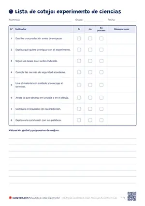 Vista previa de «Lista de cotejo: experimento de ciencias»