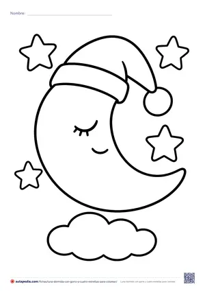 Vista previa de «Luna dormida con gorro y cuatro estrellas»