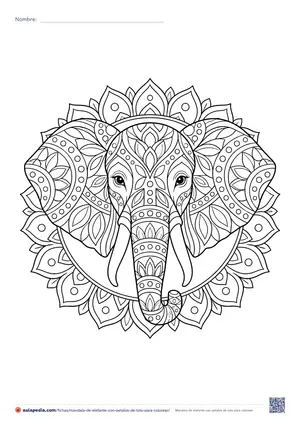 Vista previa de «Mandala de elefante con pétalos de loto»
