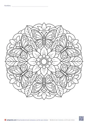 Vista previa de «Mandala de seis mariposas y una flor»