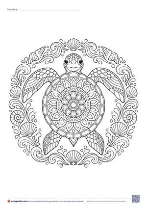 Vista previa de «Mandala de tortuga marina con caracolas»