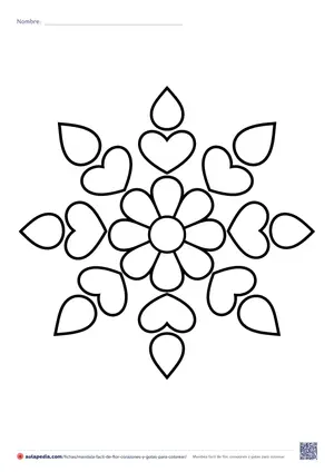 Vista previa de «Mandala fácil de flor, corazones y gotas»