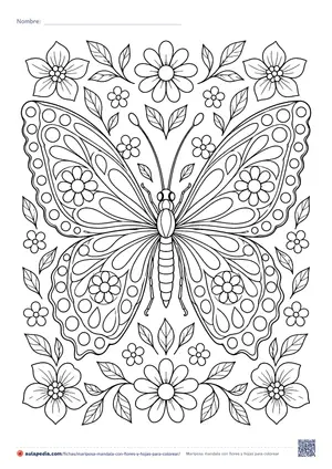 Vista previa de «Mariposa mandala con flores y hojas»