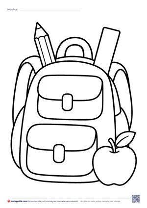 Vista previa de «Mochila con lápiz, regla y manzana»