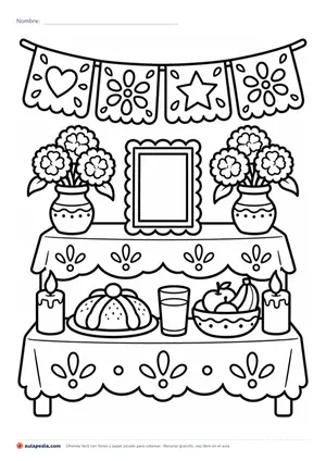 Vista previa de «Ofrenda fácil con flores y papel picado»