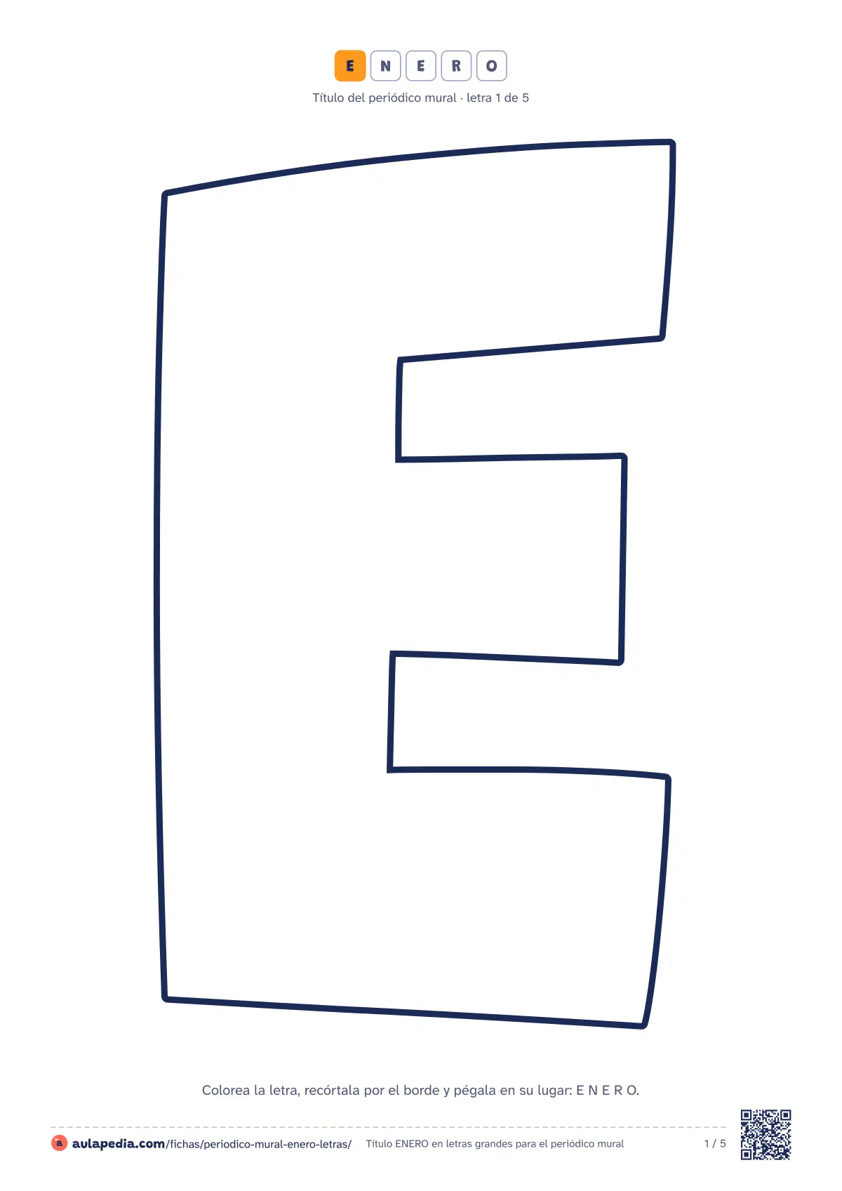 Primera página de la ficha «Letras de ENERO»: una por hoja, con contorno grueso para colorear y recortar.