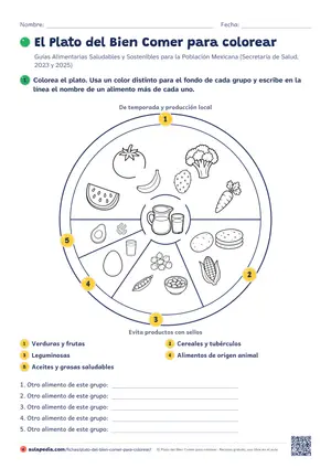 Vista previa de «Plato del Bien Comer para colorear»