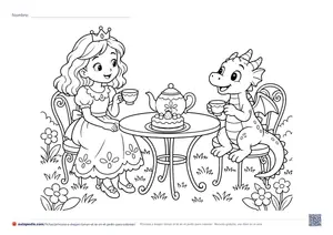 Vista previa de «Princesa y dragón toman el té en el jardín»